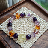 Crystal Bracelet with Amethyst, Citrine and Purple Rabbit Hair Quartz