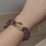 This is a crystal bracelet that consists of amethyst, citrine and chrome hearts spacers.