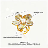 This 18K gold‑plated stainless steel ring set features bold sculpted designs of flowers, a puffy heart, swirling sun, and hammered crescent moon. Some flower rings are accented with a lustrous faux pearl for extra vintage charm. These open adjustable statement rings deliver a chunky retro aesthetic for everyday and special‑occasion styling.