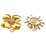 This 18K gold‑plated stainless steel ring set features bold sculpted designs of flowers, a puffy heart, swirling sun, and hammered crescent moon. Some flower rings are accented with a lustrous faux pearl for extra vintage charm. These open adjustable statement rings deliver a chunky retro aesthetic for everyday and special‑occasion styling.