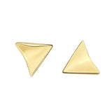 These thick 18K gold-plated stud earrings feature a sleek, modern curved triangle design with smooth, polished surfaces that catch the light beautifully. The sculpted, slightly concave shape creates a three-dimensional effect, adding subtle depth and dimension to the minimalist geometric silhouette.