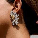 Luxury Rose Enamel Stud Earrings | Stainless Steel Geometric Flower Earrings for Women