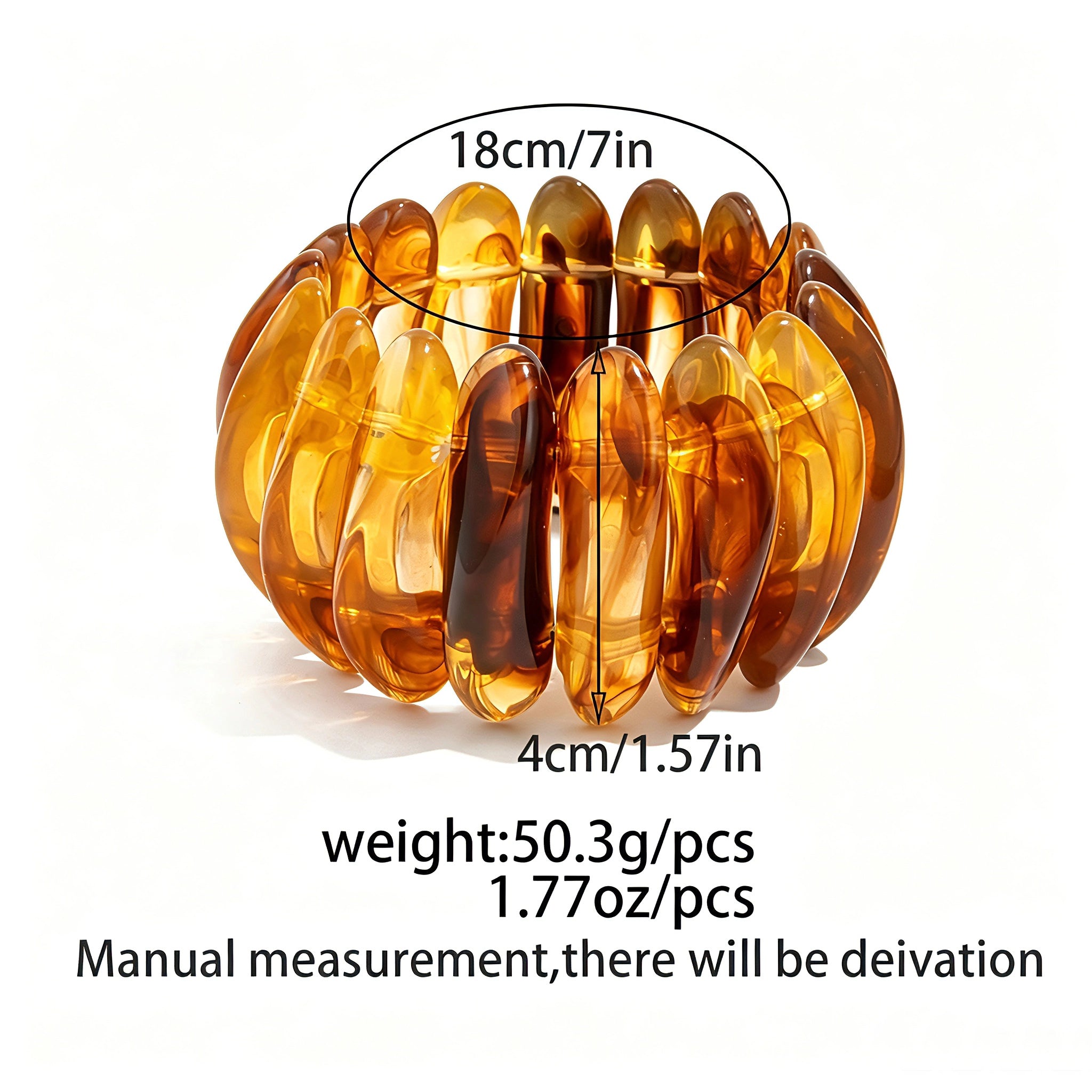 Crafted from translucent acrylic, these amber marbled bangles feature organic swirling tones for a vintage aesthetic. The 3-piece set includes varied shapes that stack beautifully, adding earthy retro charm to any outfit. Smooth, polished surfaces deliver a lightweight, comfortable wearing experience.