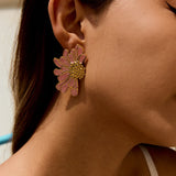 Luxury Rose Enamel Stud Earrings | Stainless Steel Geometric Flower Earrings for Women