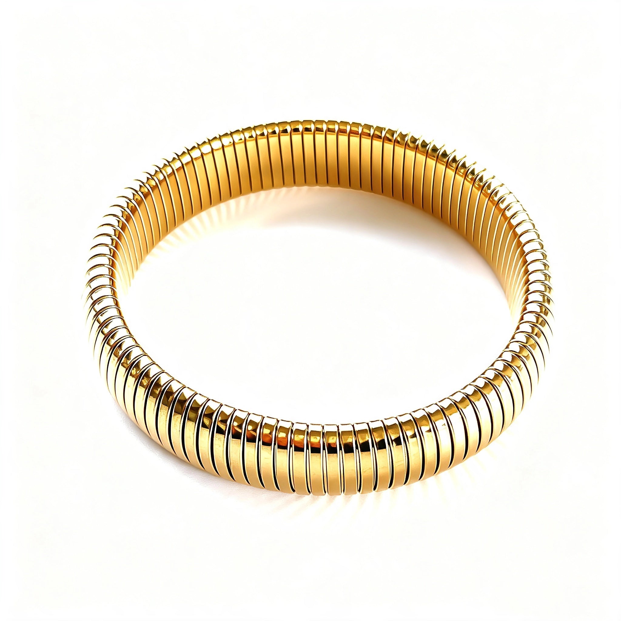 This 4-piece stackable bracelet set blends glossy tortoiseshell-pattern glass beads with polished stainless steel hardware. It includes flower-shaped, square, and oval beaded bracelets paired with a flexible gold-tone ribbed bangle. Perfect for layered styling, these warm earthy-toned accessories effortlessly elevate everyday and evening outfits.
