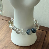 Enchanted Forest Blue Rabbit Hair Quartz Crystal Beaded Bracelet