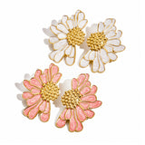 Luxury Rose Enamel Stud Earrings | Stainless Steel Geometric Flower Earrings for Women