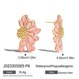 Luxury Rose Enamel Stud Earrings | Stainless Steel Geometric Flower Earrings for Women