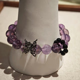 Amethyst Butterfly Bracelet with Silver Obsidian and Black Agate