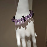 Amethyst Butterfly Bracelet with Silver Obsidian and Black Agate
