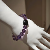 Amethyst Butterfly Bracelet with Silver Obsidian and Black Agate