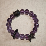 Amethyst Butterfly Bracelet with Silver Obsidian and Black Agate
