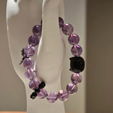 Amethyst Butterfly Bracelet with Silver Obsidian and Black Agate