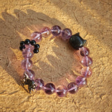 Amethyst Butterfly Bracelet with Silver Obsidian and Black Agate