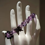 Amethyst Butterfly Bracelet with Silver Obsidian and Black Agate