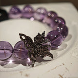 Amethyst Butterfly Bracelet with Silver Obsidian and Black Agate