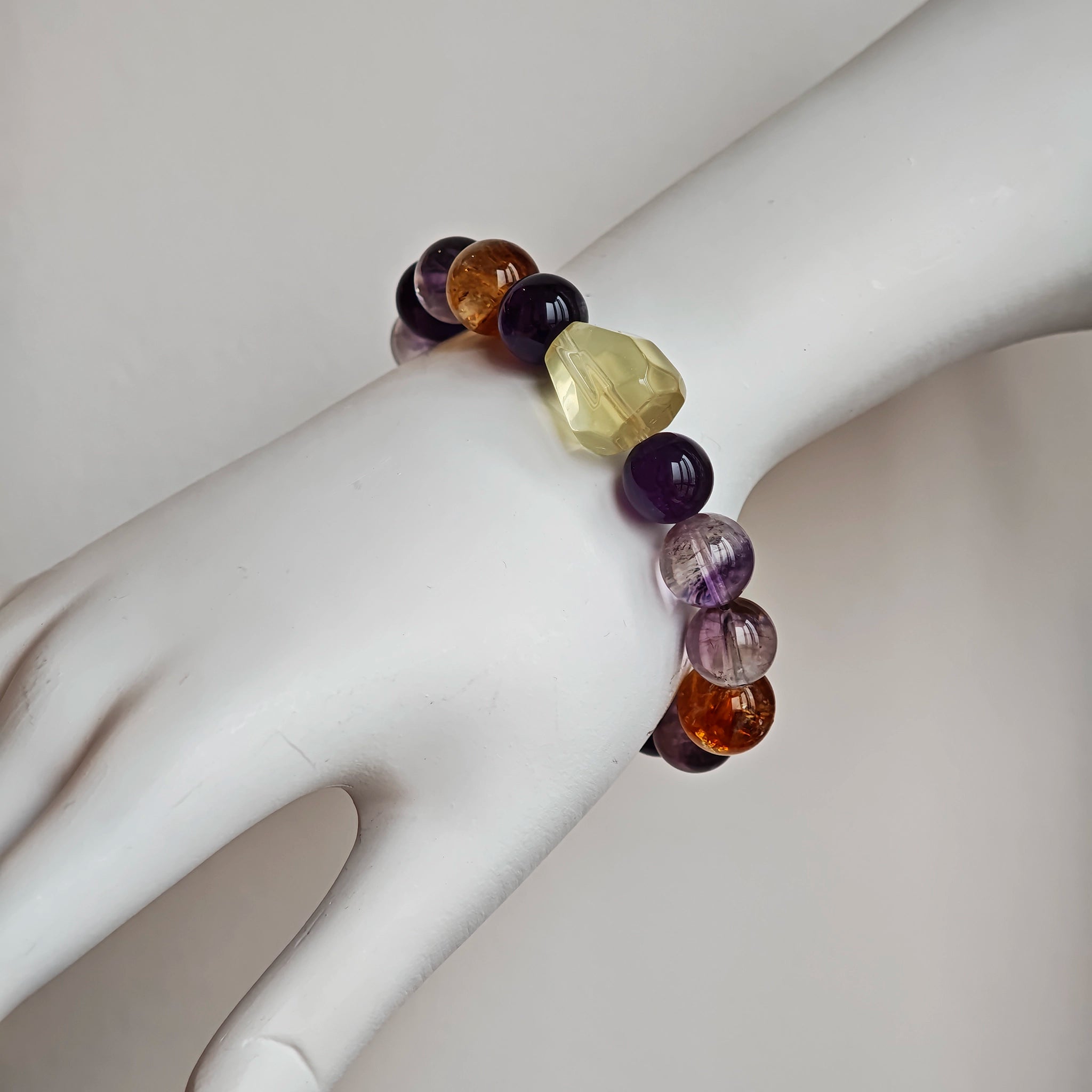 Crystal Bracelet with Amethyst, Citrine and Purple Rabbit Hair Quartz
