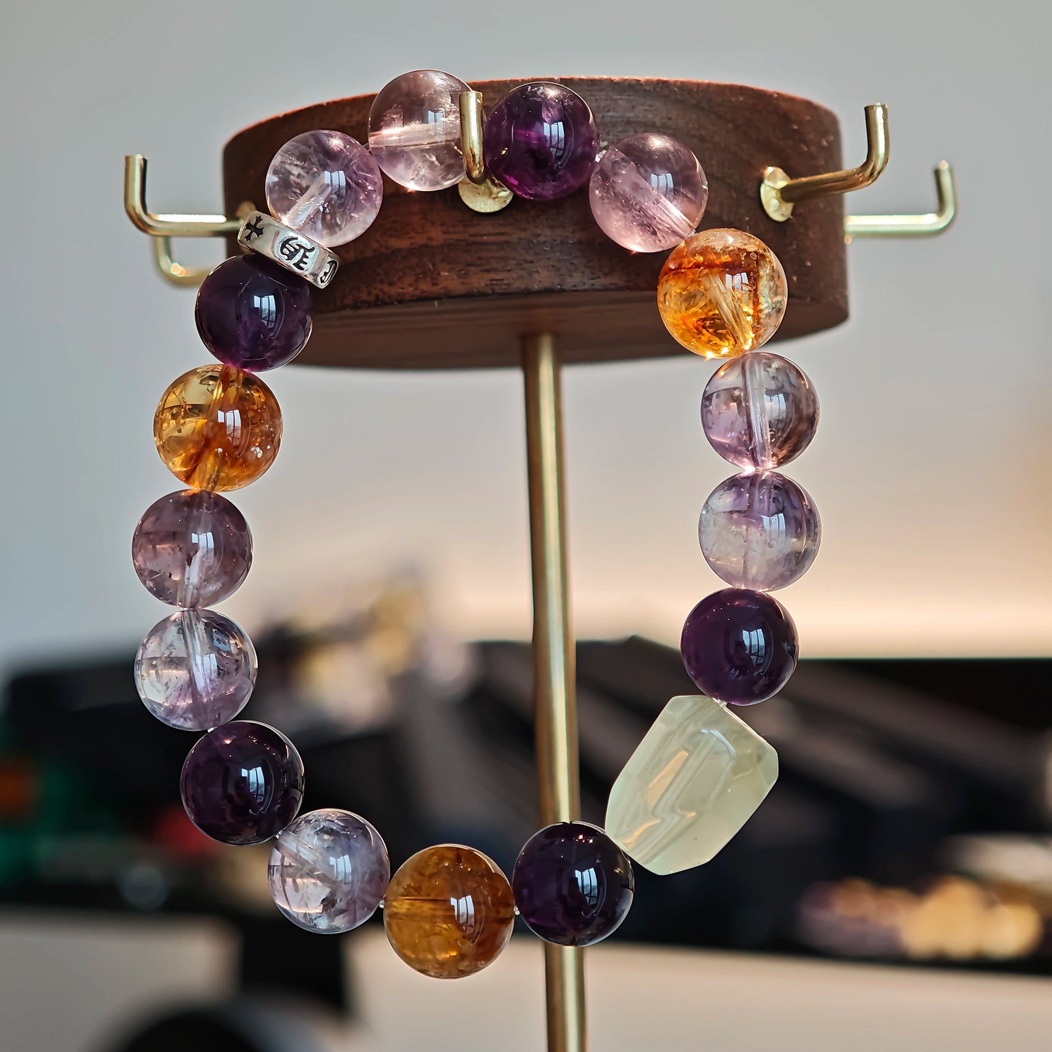 Crystal Bracelet with Amethyst, Citrine and Purple Rabbit Hair Quartz