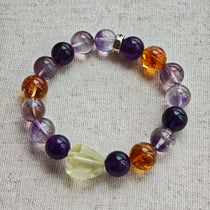 Crystal Bracelet with Amethyst, Citrine and Purple Rabbit Hair Quartz