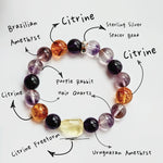 Crystal Bracelet with Amethyst, Citrine and Purple Rabbit Hair Quartz