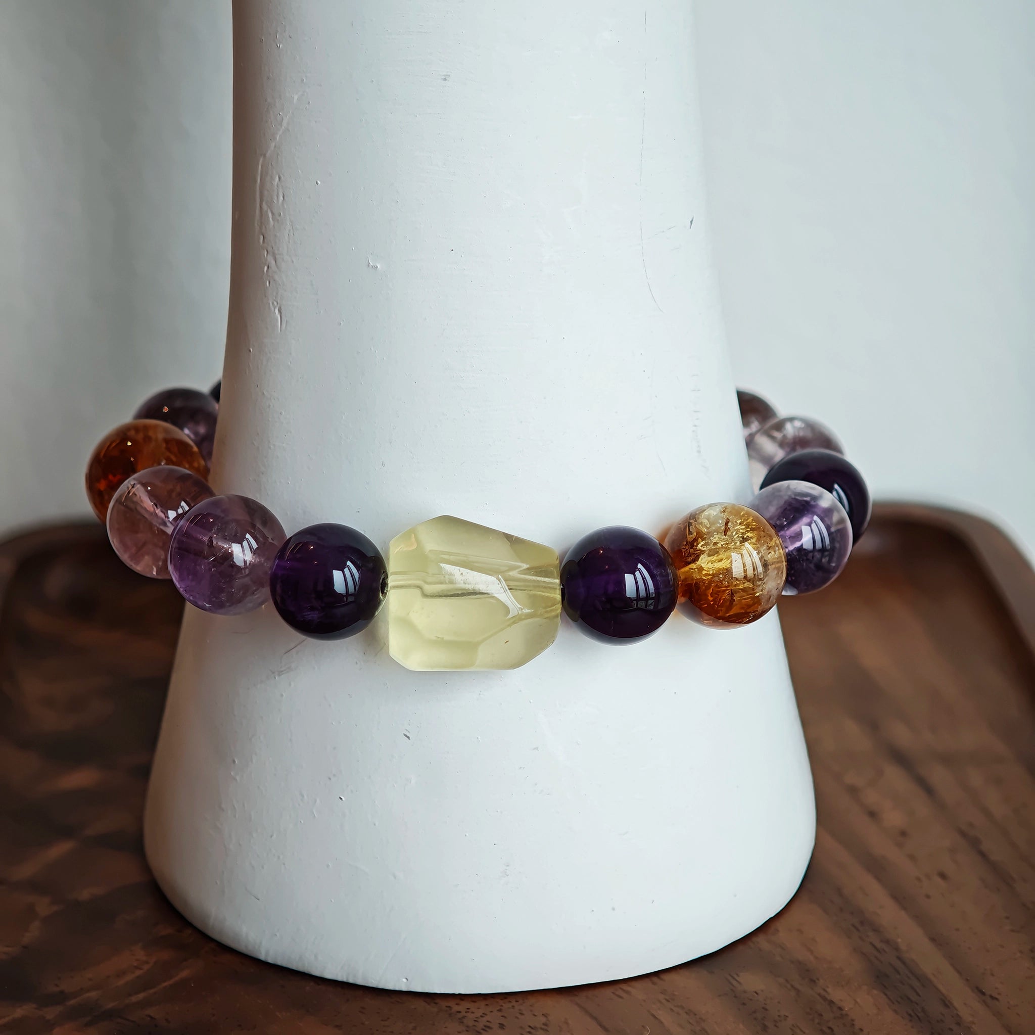 Crystal Bracelet with Amethyst, Citrine and Purple Rabbit Hair Quartz