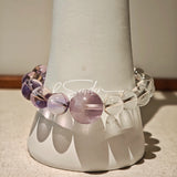 This handcrafted bracelet blends the serene clarity of clear quartz with the dreamy, calming energy of amethyst. The gradient of purple and clear beads creates a timeless, elegant look, perfect for bringing balance, intuition, and positive energy to your everyday style. A stunning piece for crystal lovers and minimalist jewelry enthusiasts alike.