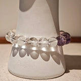 This handcrafted bracelet blends the serene clarity of clear quartz with the dreamy, calming energy of amethyst. The gradient of purple and clear beads creates a timeless, elegant look, perfect for bringing balance, intuition, and positive energy to your everyday style. A stunning piece for crystal lovers and minimalist jewelry enthusiasts alike.