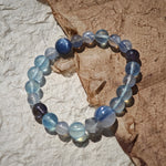 This is a gemstone bracelet consists of Kyanite, Blue Velvet Stone, Aquamarine, and Cordierite.