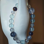 This is a gemstone bracelet consists of Kyanite, Blue Velvet Stone, Aquamarine, and Cordierite.