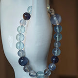 This is a gemstone bracelet consists of Kyanite, Blue Velvet Stone, Aquamarine, and Cordierite.