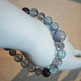 This is a gemstone bracelet consists of Kyanite, Blue Velvet Stone, Aquamarine, and Cordierite.