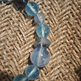 This is a gemstone bracelet consists of Kyanite, Blue Velvet Stone, Aquamarine, and Cordierite.