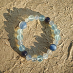 This is a gemstone bracelet consists of Kyanite, Blue Velvet Stone, Aquamarine, and Cordierite.