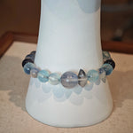 This is a gemstone bracelet consists of Kyanite, Blue Velvet Stone, Aquamarine, and Cordierite.