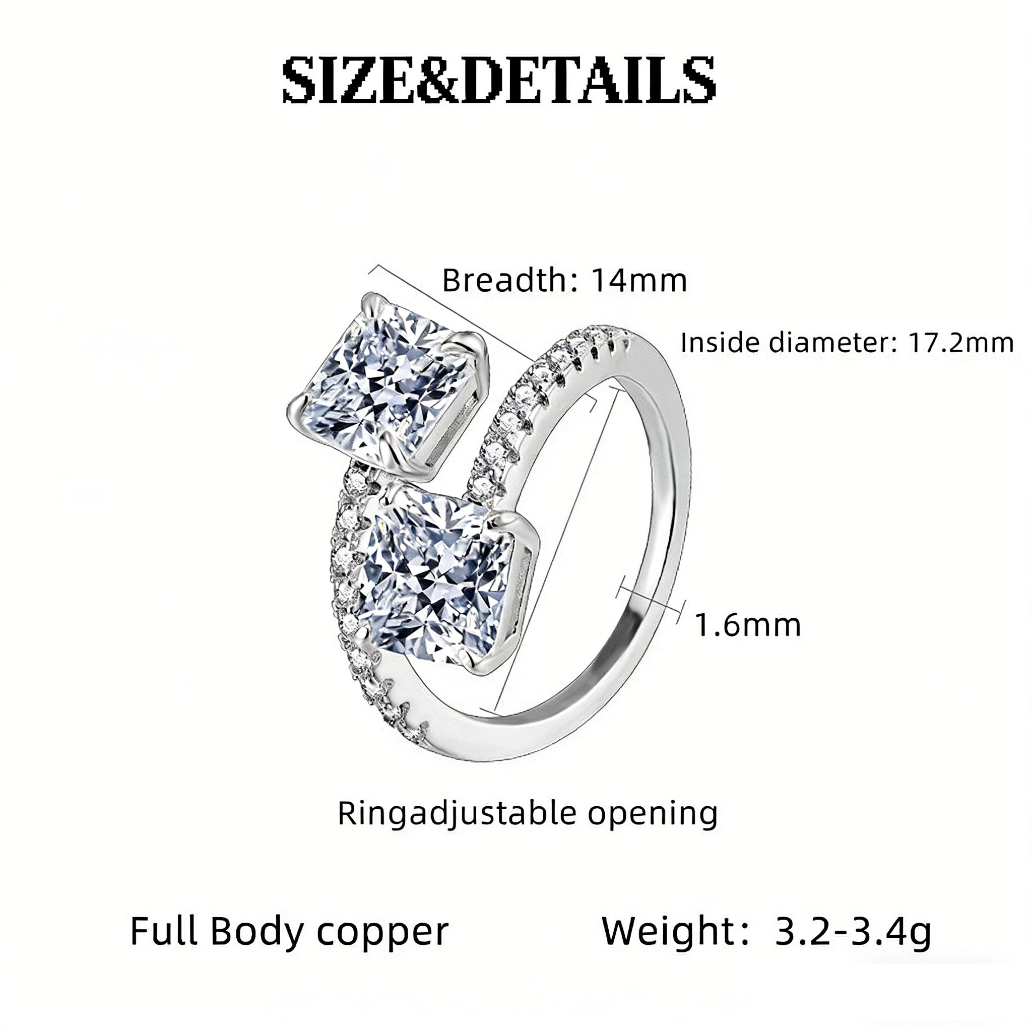 This striking bypass ring showcases two large, brilliant cushion-cut clear stones held securely in classic four-prong settings. The elegant twisted band is lined with a row of sparkling accent Cubic Zirconia stones, delivering a high-end, light luxury aesthetic that instantly catches the eye.