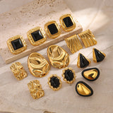 Classic Black and Gold Stud Earrings with Geometric Shape