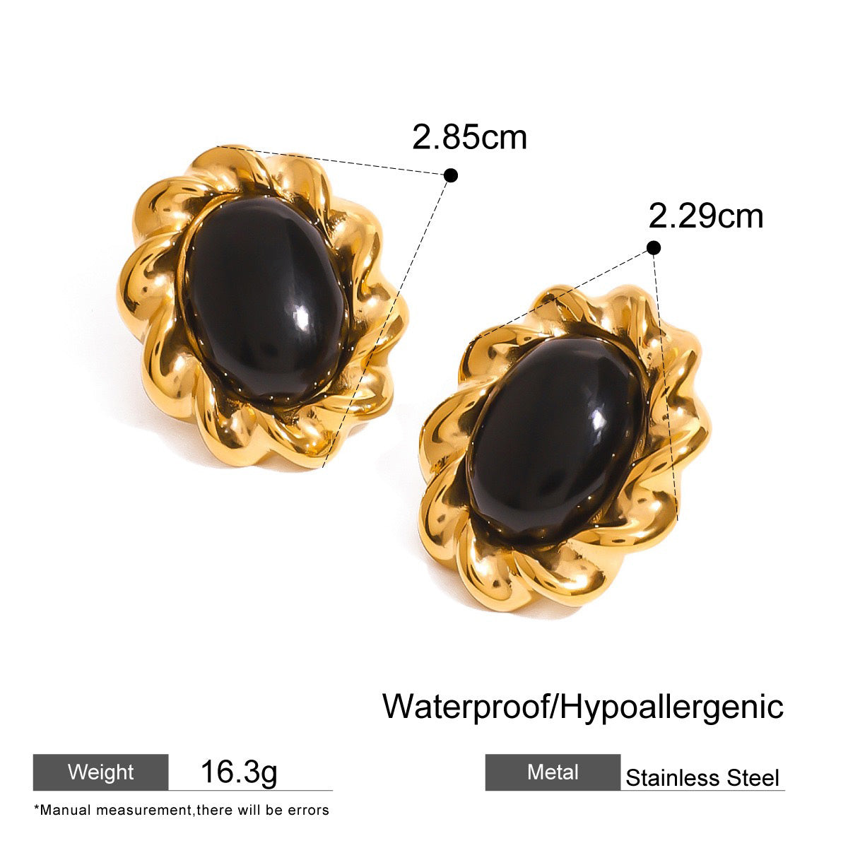 Classic Black and Gold Stud Earrings with Geometric Shape