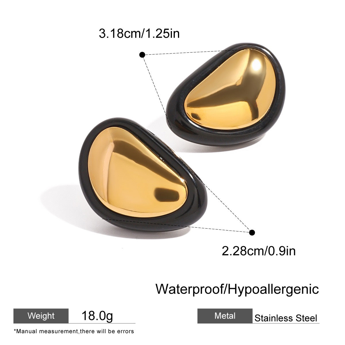 Classic Black and Gold Stud Earrings with Geometric Shape