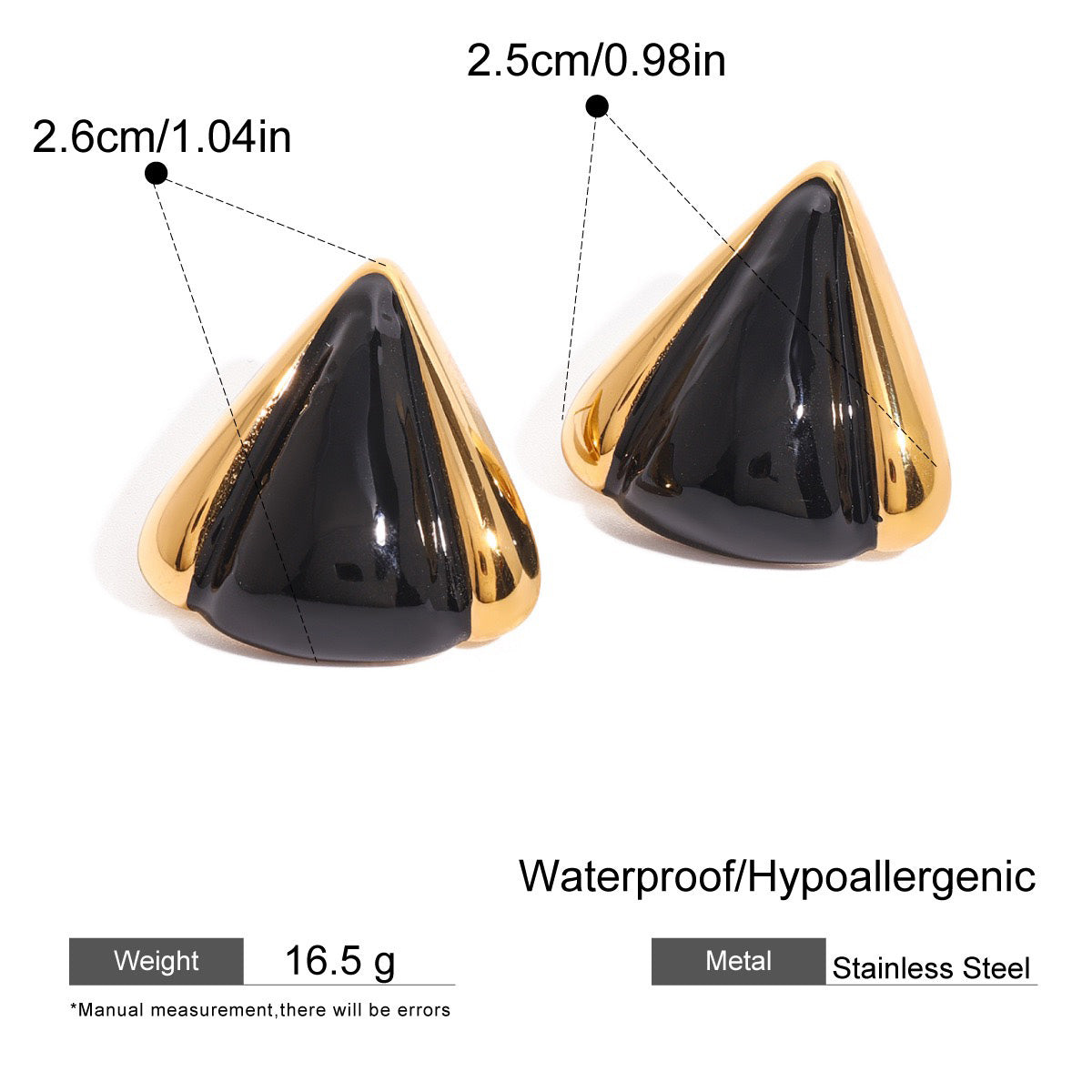 Classic Black and Gold Stud Earrings with Geometric Shape