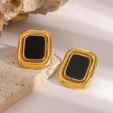 Classic Black and Gold Stud Earrings with Geometric Shape