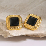 Classic Black and Gold Stud Earrings with Geometric Shape