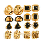 Classic Black and Gold Stud Earrings with Geometric Shape