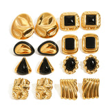 Classic Black and Gold Stud Earrings with Geometric Shape