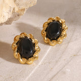 Classic Black and Gold Stud Earrings with Geometric Shape