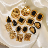 Classic Black and Gold Stud Earrings with Geometric Shape