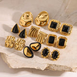 Classic Black and Gold Stud Earrings with Geometric Shape