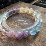This is a gemstone bracelet consists of different gemstones. They are blue aquamarines, purple amethysts, yellow citrines and transparent clear quartz. It's with 16cm circumference.