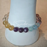 This is a gemstone bracelet consists of different gemstones. They are blue aquamarines, purple amethysts, yellow citrines and transparent clear quartz. It's with 16cm circumference.