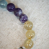This is a gemstone bracelet consists of different gemstones. They are blue aquamarines, purple amethysts, yellow citrines and transparent clear quartz. It's with 16cm circumference.