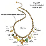 This charming jewelry set includes a braided cord necklace and matching bracelet adorned with glossy resin heart charms, polished stainless steel floral pendants and assorted decorative beads. Soft turquoise woven threads blend beautifully with golden metal accents, bringing a fresh, romantic pastoral vibe. Perfect for spring outings, picnic photoshoots, afternoon dates and visits to art markets. It also pairs wonderfully with camisoles and linen outfits for daily commuting, adding gentle natural flair to a